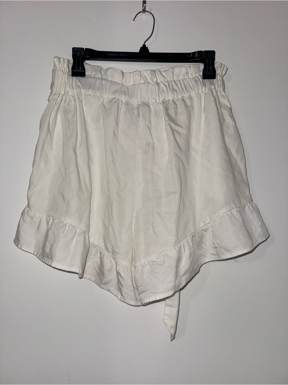 Saks Fifth Avenue White High-Waist Ruffle Hem Tie Shorts - Picture 2 of 3